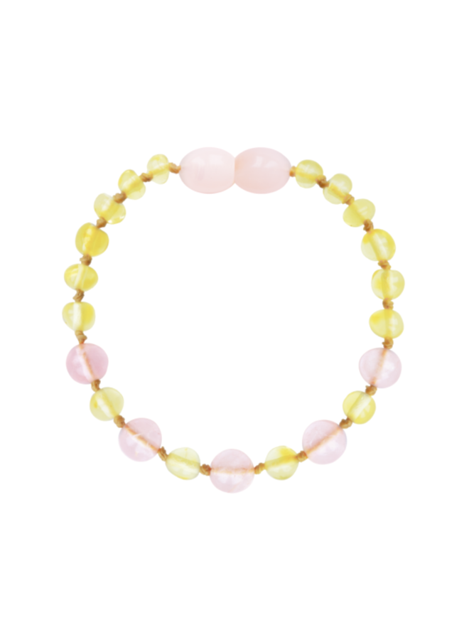 Barnsteen armband baby/peuter 14cm - Lemon roze kwarts