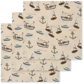 Konges Slojd 3-pack muslin cloth - SAIL AWAY
