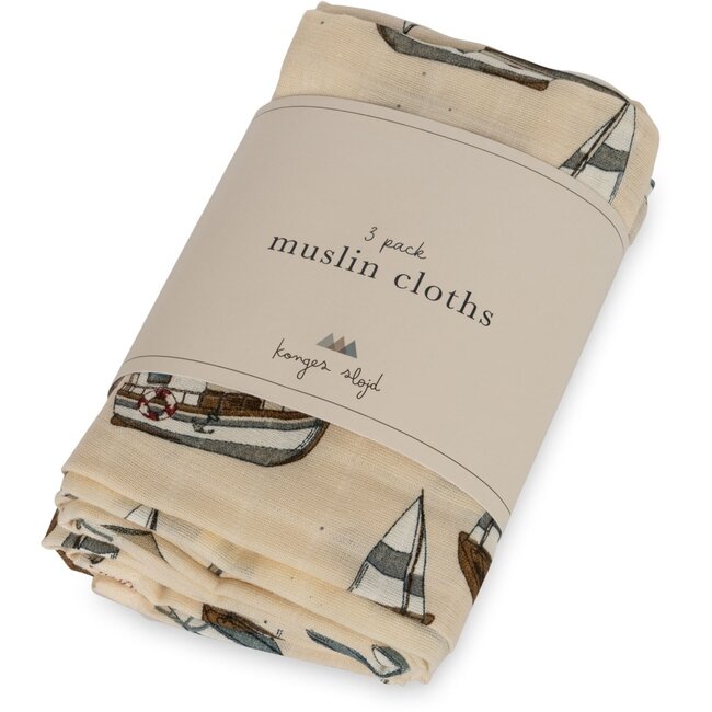 Konges Slojd 3-pack muslin cloth - SAIL AWAY