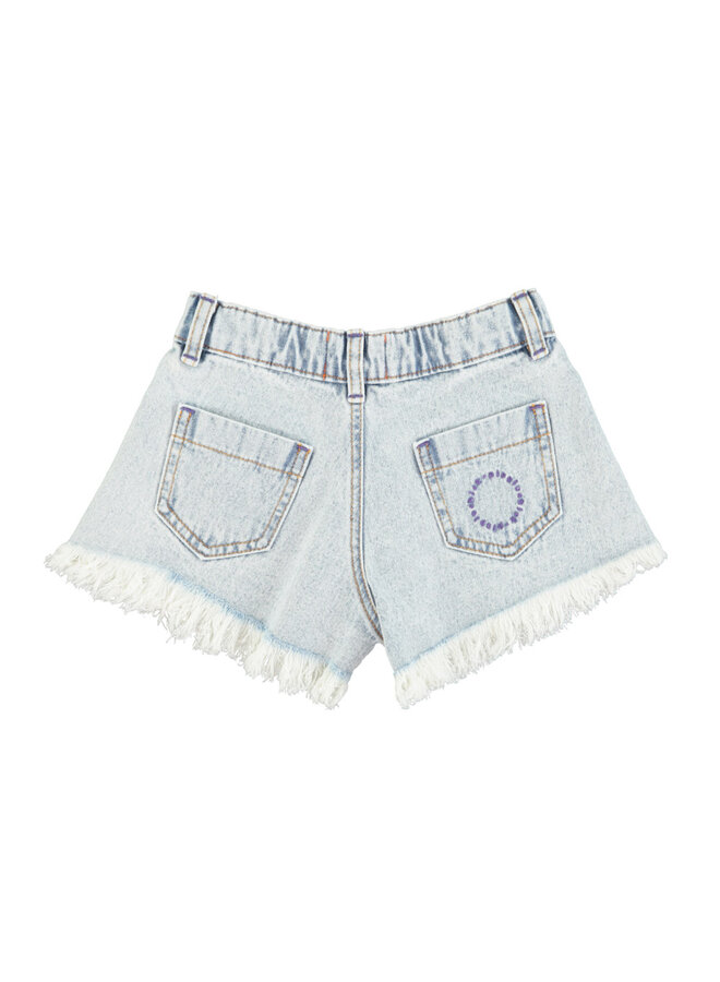shorts w/ fringes | washed blue denim