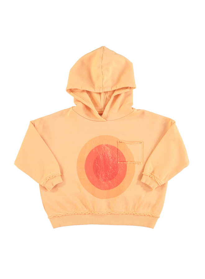 hooded sweatshirt | peach w/ multicolor circles  print