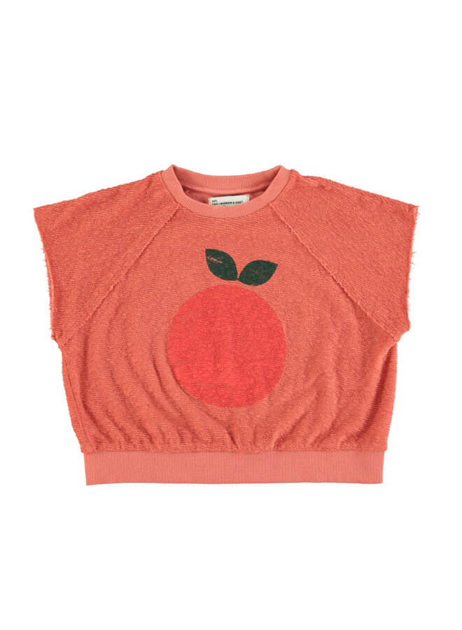 sleeveless sweatshirt | terracotta w/ apple print