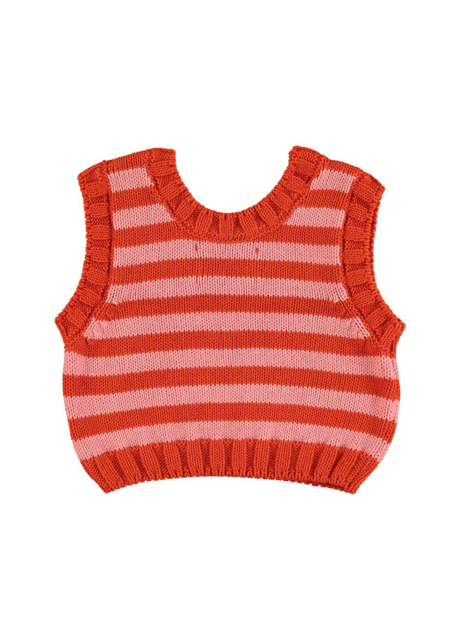 knitted top | pink & red stripes
