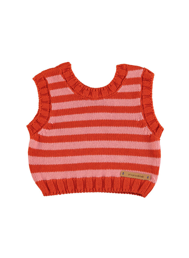 knitted top | pink & red stripes