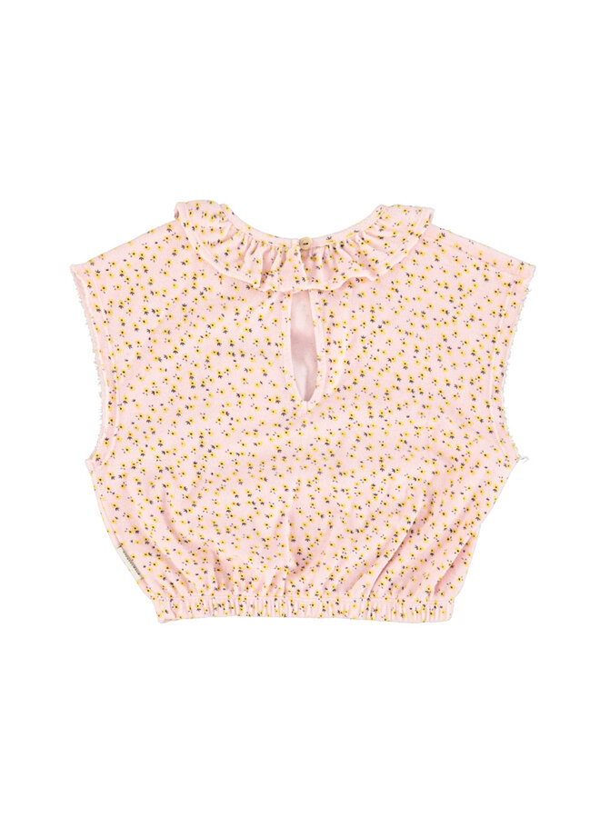 sleeveless blouse w/ collar | light pink w/ yellow flowers