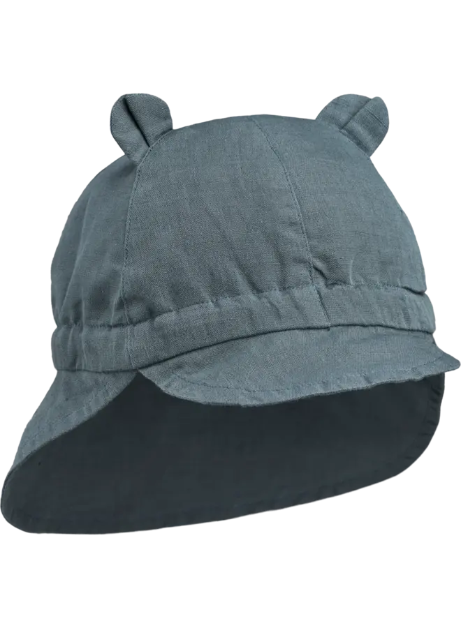 Gorm Linen Sun Hat With Ears whale blue