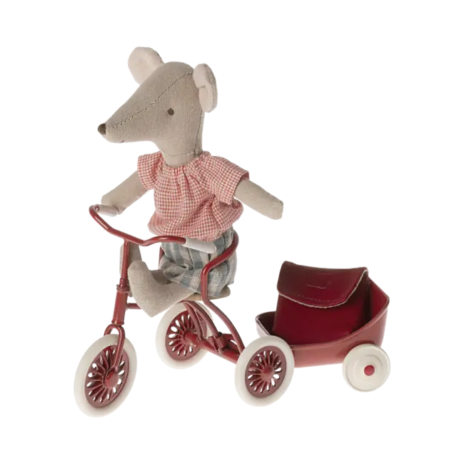 Maileg Tricycle mouse, Big sister with bag - Red