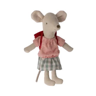 Maileg Tricycle mouse, Big sister with bag - Red