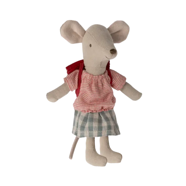Maileg Tricycle mouse, Big sister with bag - Red