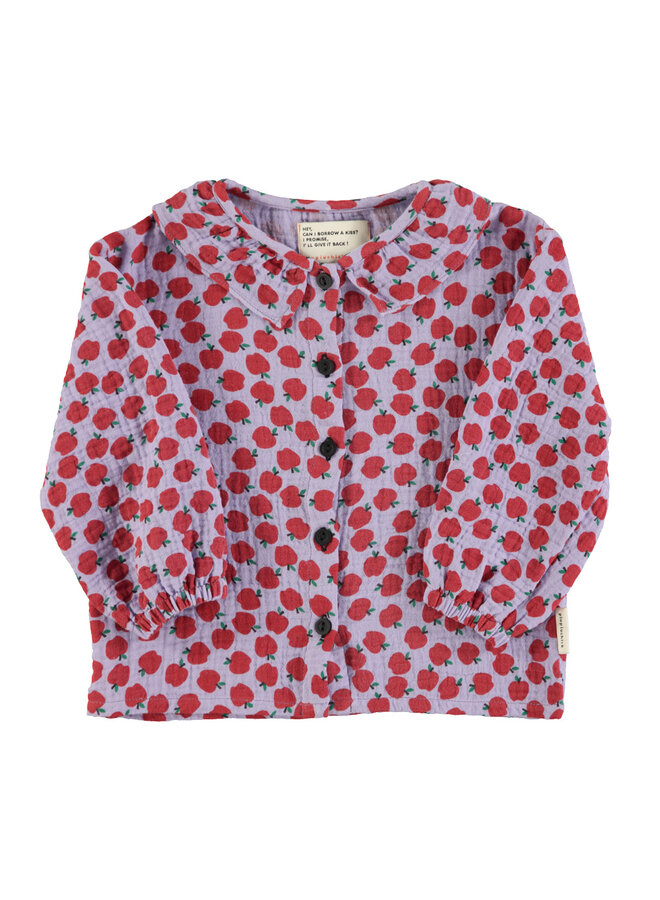 Blouse w/ round collar | Lilac w/ red apples