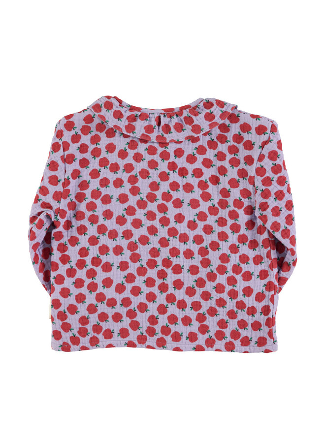 Blouse w/ round collar | Lilac w/ red apples