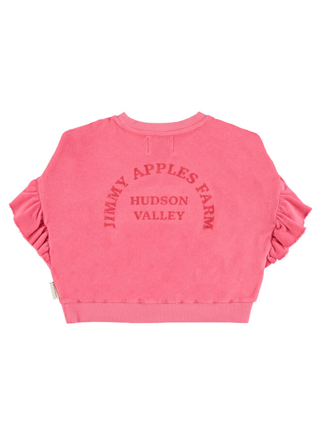 Terry cotton sweatshirt | Strawberry pink w/ red apple print