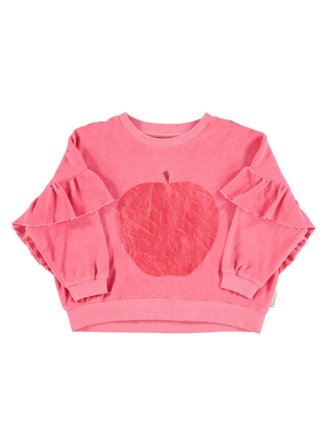 Terry cotton sweatshirt | Strawberry pink w/ red apple print