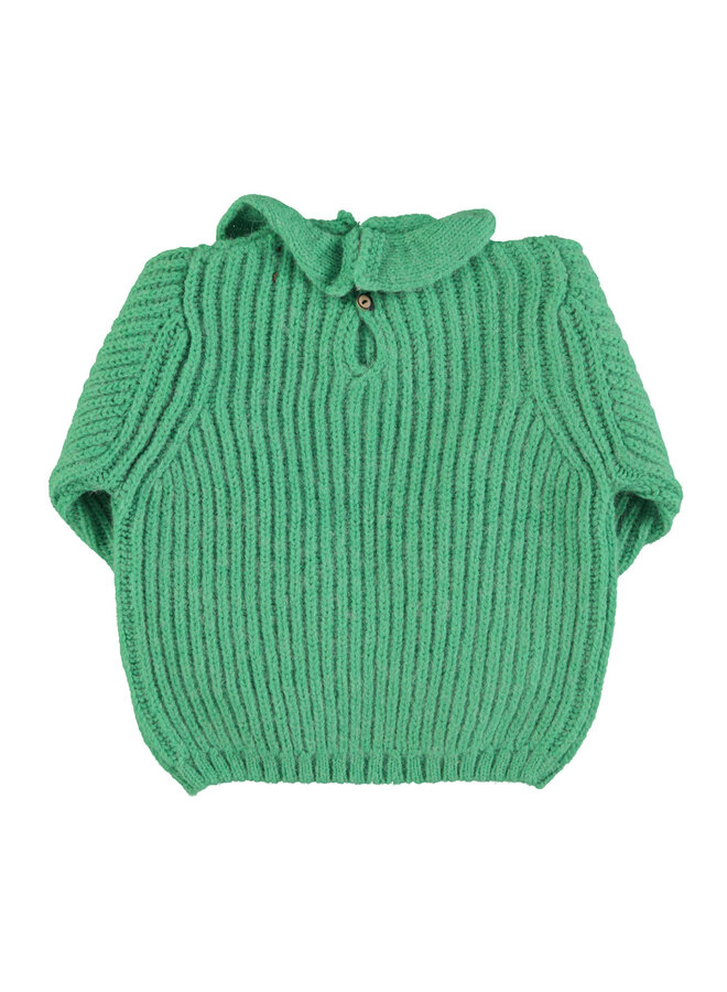 Knitted sweater w/ collar | Green