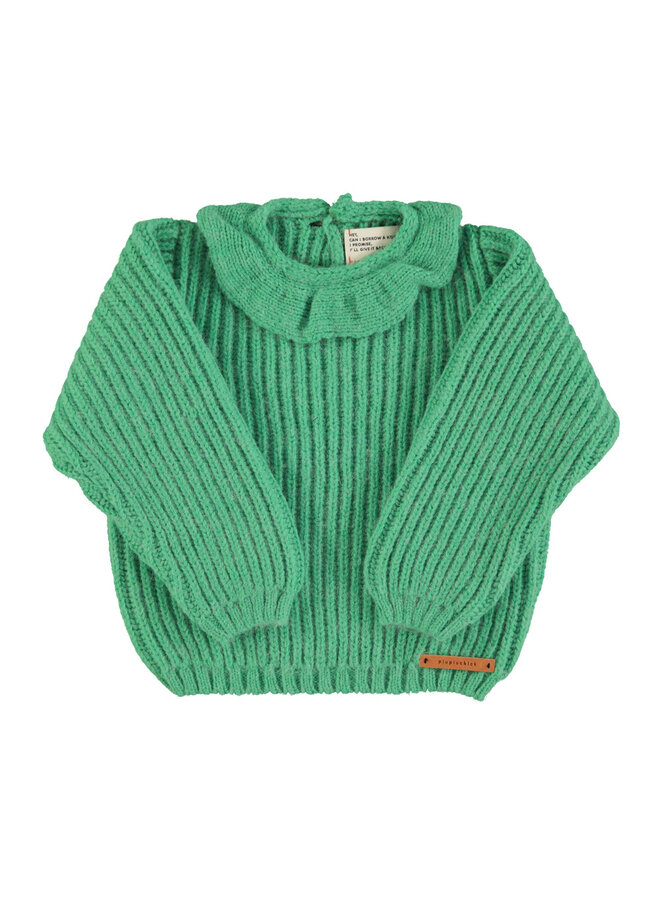 Knitted sweater w/ collar | Green