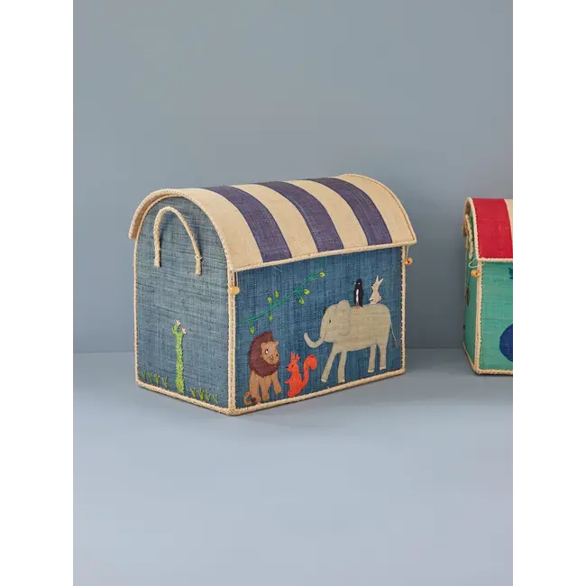 Rice Raffia Basket Blue Party Animal LARGE
