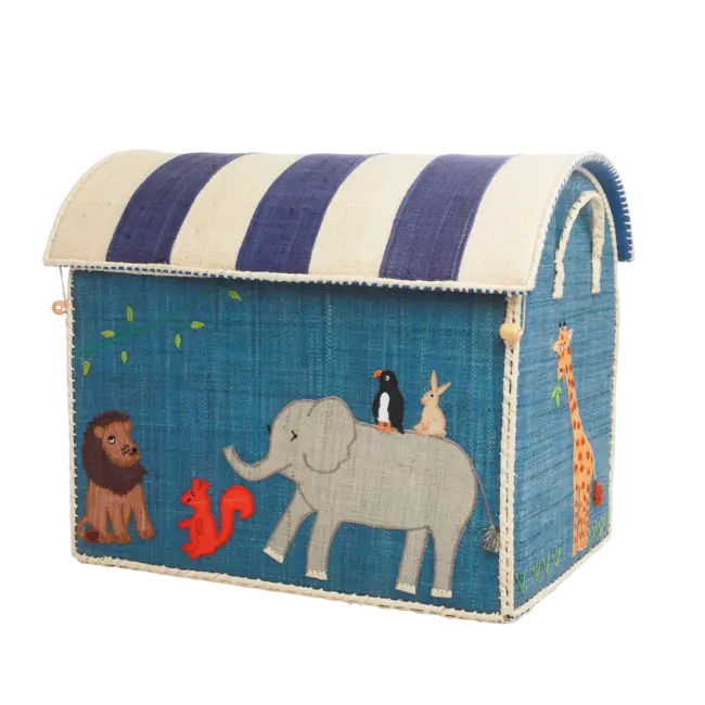 Rice Raffia Basket Blue Party Animal LARGE