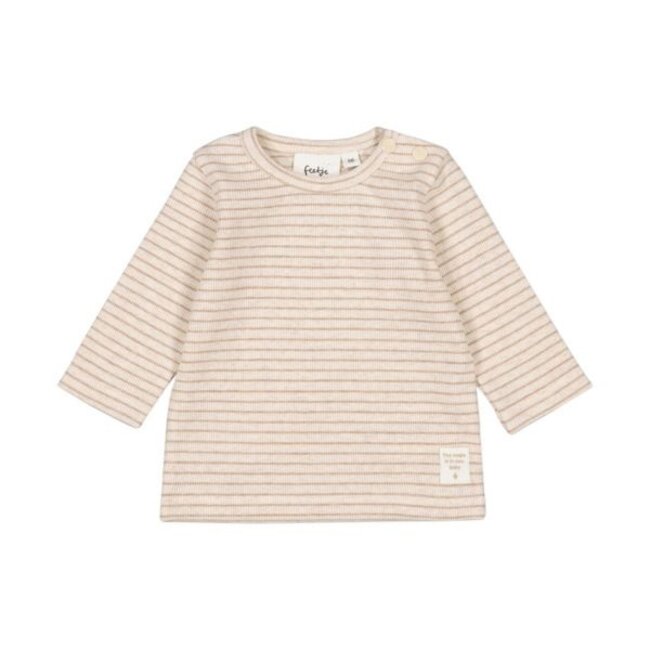 Feetje Longsleeve rib met streep - Taupe melange