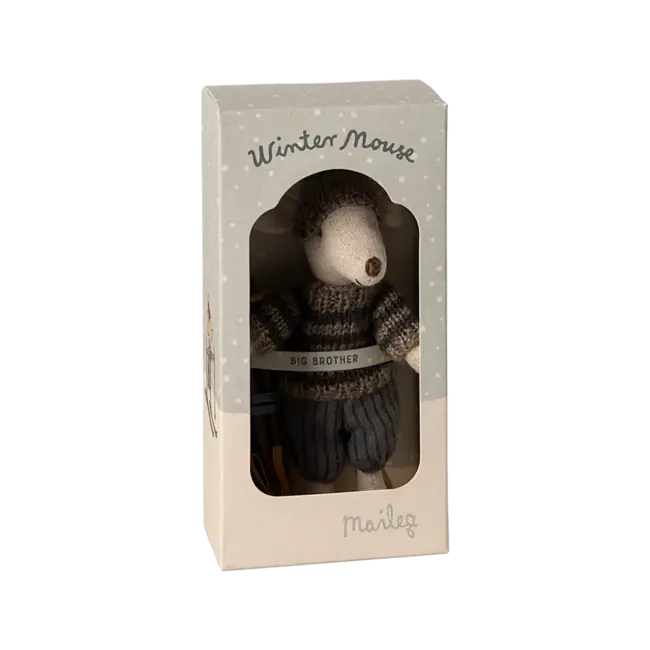 Maileg Winter mouse with ski set, Big brother - Grey