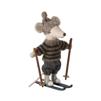 Maileg Winter mouse with ski set, Big brother - Grey