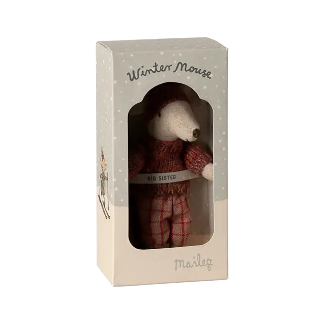 Maileg Winter mouse with ski set, Big sister - Rose