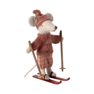 Maileg Winter mouse with ski set, Big sister - Rose