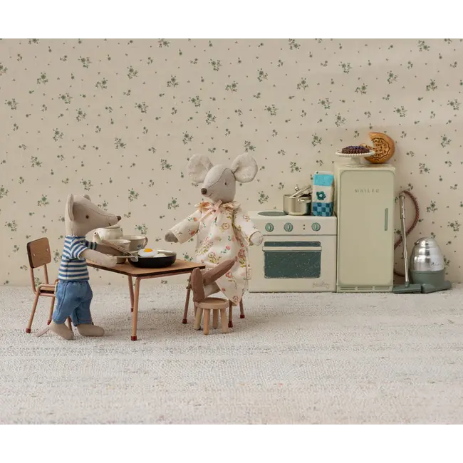 Maileg Table and chair set, Mouse - Dark powder