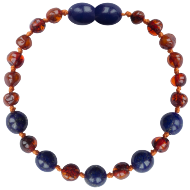 Amber Barnsteen armband baby/peuter 14cm - Cognac lapis lazuli