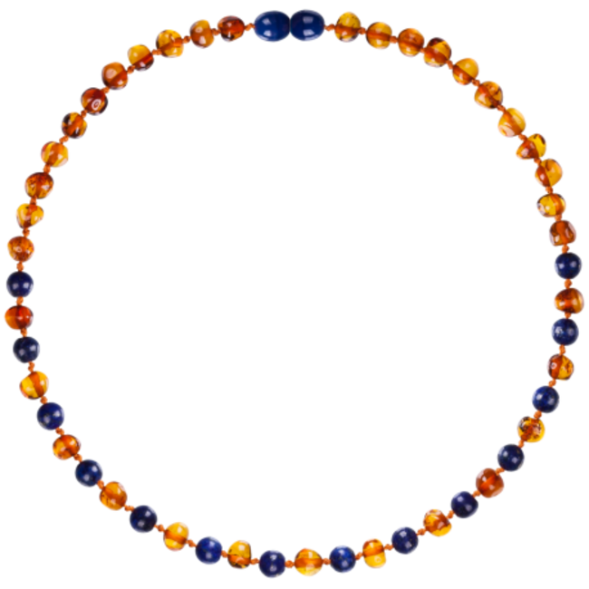 Amber Barnsteen baby/peuter ketting 32cm - Cognac lapis lazuli