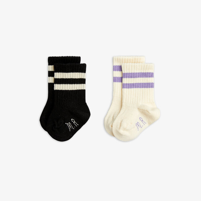 Mini Rodini Stripe 2-pack baby sock offwhite