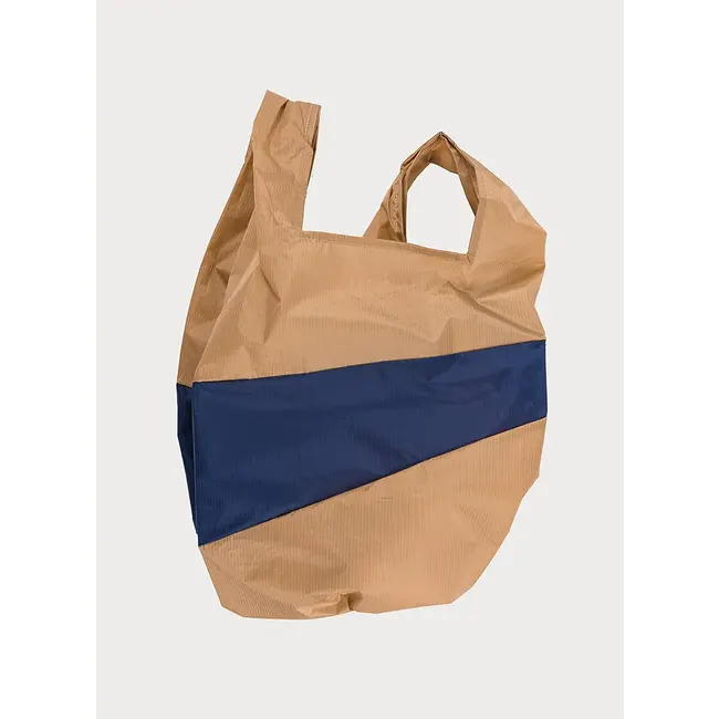 SUSAN BIJL The New Shopping Bag Camel & Navy Large