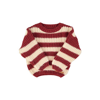 Piupiuchick Knitted sweater | Bordeaux & light pink stripes