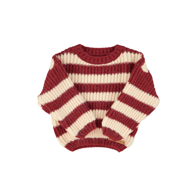 Piupiuchick Knitted sweater | Bordeaux & light pink stripes