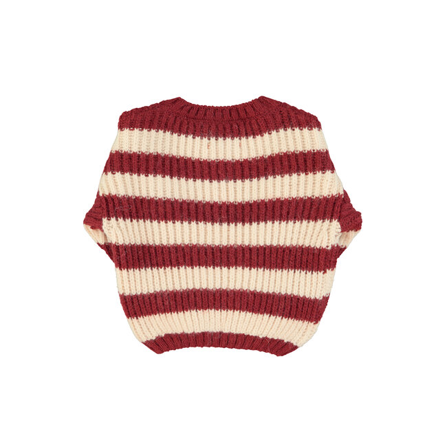 Piupiuchick Knitted sweater | Bordeaux & light pink stripes