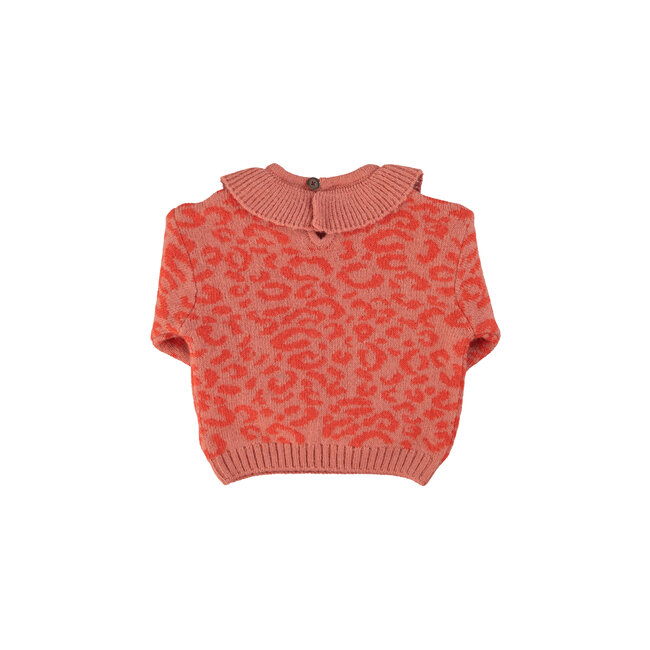 Piupiuchick Knitted sweater w/ collar | Pink w/ animal print