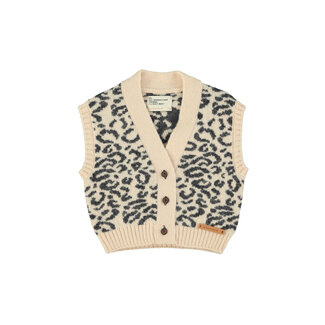 Piupiuchick Knitted waistcoat | Light pink w/ black animal print