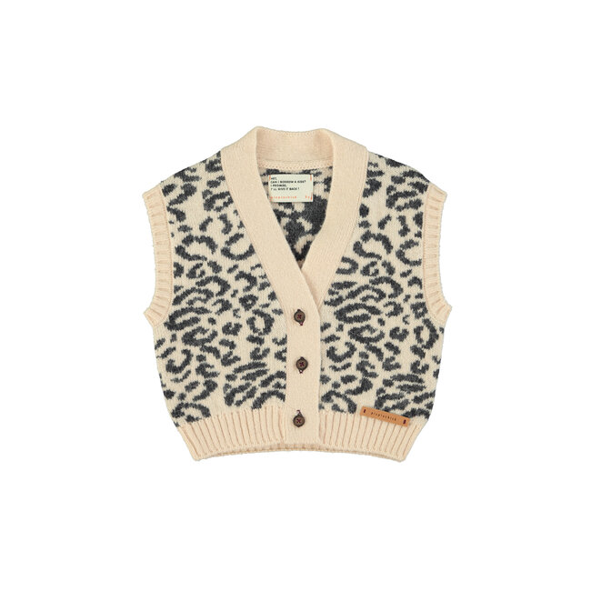 Piupiuchick Knitted waistcoat | Light pink w/ black animal print