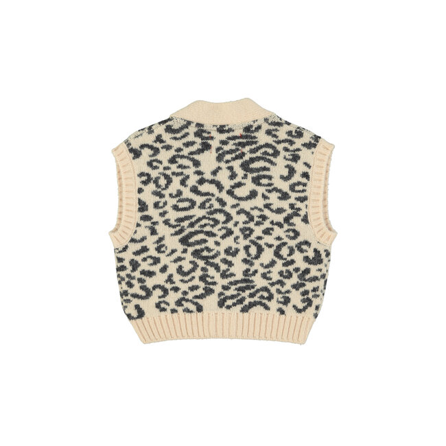 Piupiuchick Knitted waistcoat | Light pink w/ black animal print