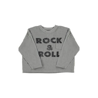 Piupiuchick Terry cotton longsleeve t'shirt | Grey w/ "rock & roll" print
