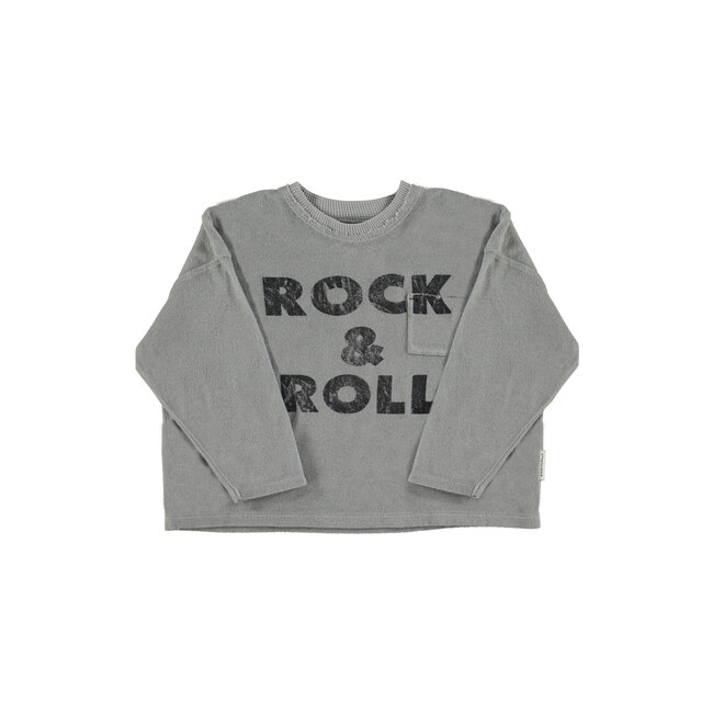 Piupiuchick Terry cotton longsleeve t'shirt | Grey w/ "rock & roll" print