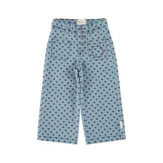 Piupiuchick Flare trousers | Washed blue denim w/ black hearts