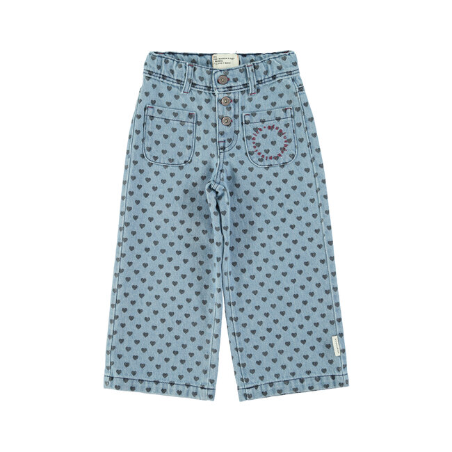 Piupiuchick Flare trousers | Washed blue denim w/ black hearts