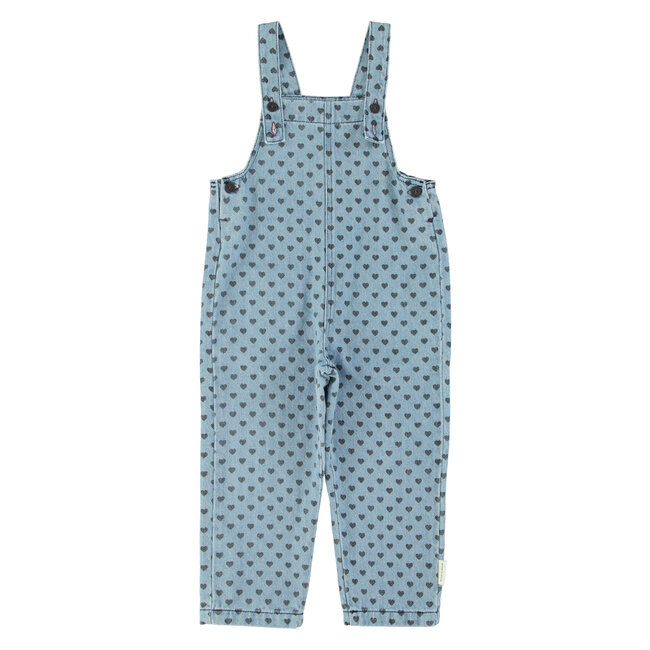 Piupiuchick Dungarees | Washed blue denim w/ black hearts