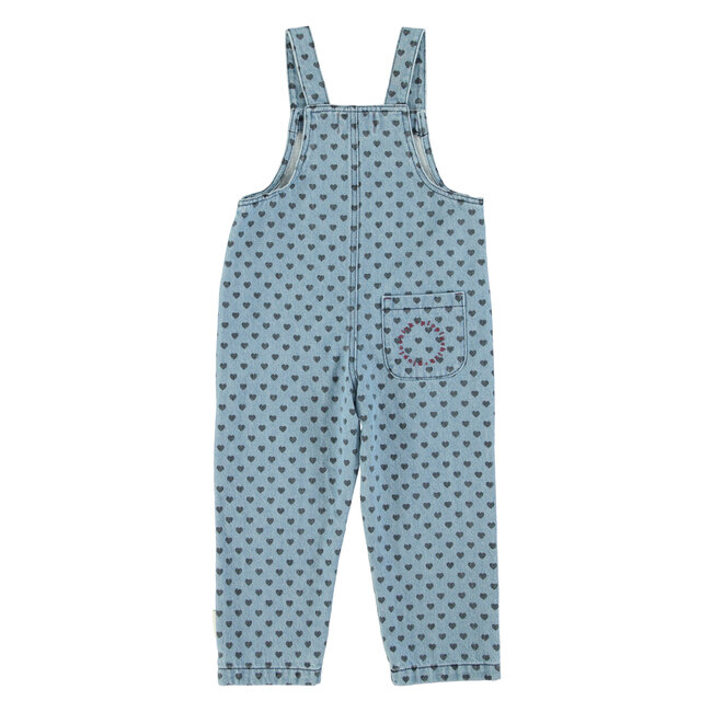 Piupiuchick Dungarees | Washed blue denim w/ black hearts