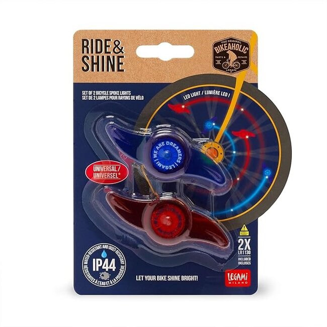 Legami SET OF 2 BICYCLE SPOKE LIGHTS - RIDE & SHINE - SPACE