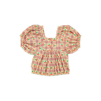Piupiuchick cropped blouse w/ baloon sleeves  | light yellow w/ cherries