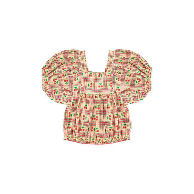 Piupiuchick cropped blouse w/ baloon sleeves  | light yellow w/ cherries