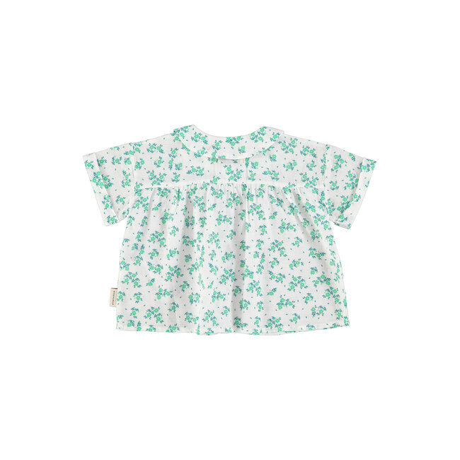 Piupiuchick peter pan collar shirt | ecru w/ green flowers allover