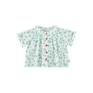 Piupiuchick peter pan collar shirt | ecru w/ green flowers allover