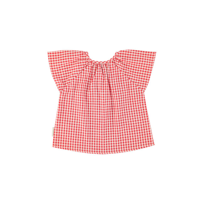 Piupiuchick blouse w/ butterfly sleeves | red & ecru checkered